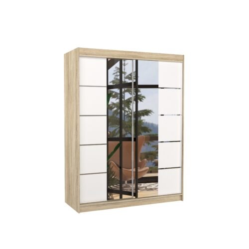 Sliding wardrobe with mirror NORDIC 150 Sonoma/White ADRK