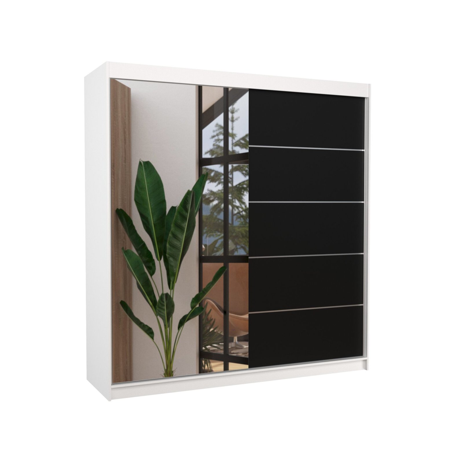 Sliding wardrobe with mirror OLIVER 200 white/black ADRK