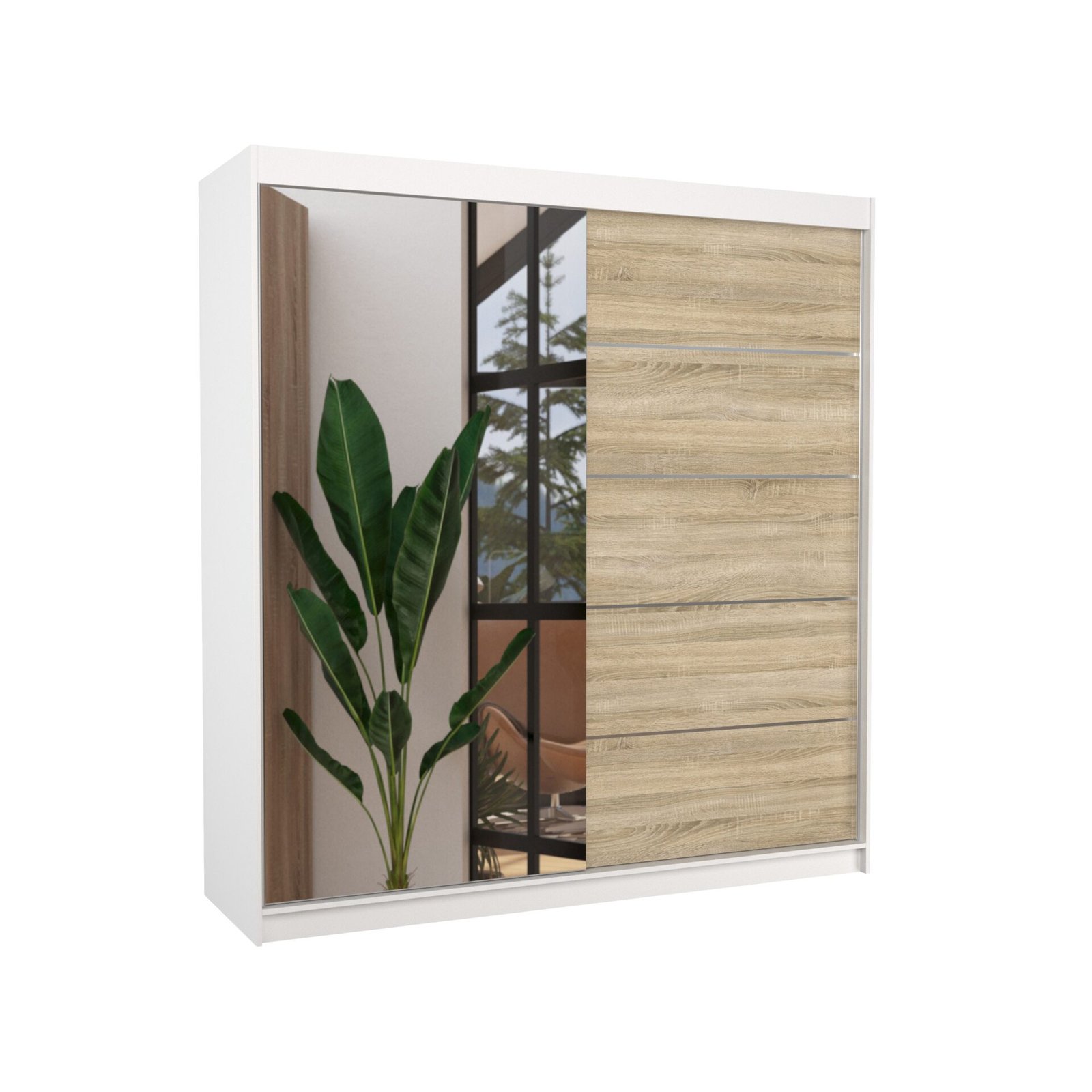 Sliding wardrobe with mirror OLIVER 200 white/Sonoma ADRK