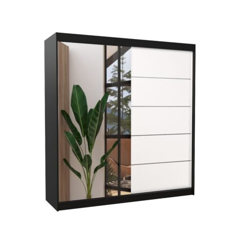 Sliding wardrobe with mirror OLIVER 200 black/white ADRK