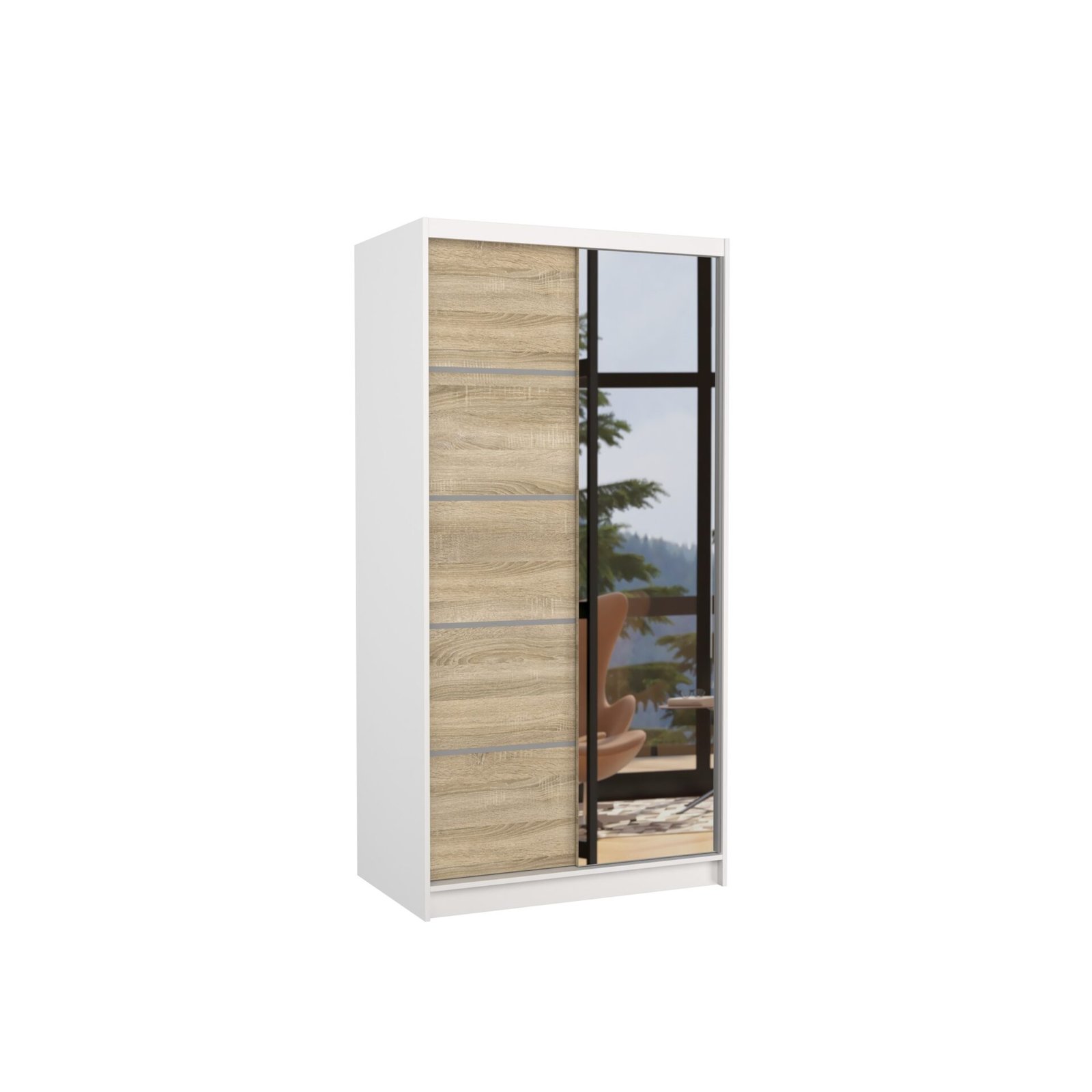 ORLANDO 100 sliding wardrobe with mirror, white/Sonoma, ADRK