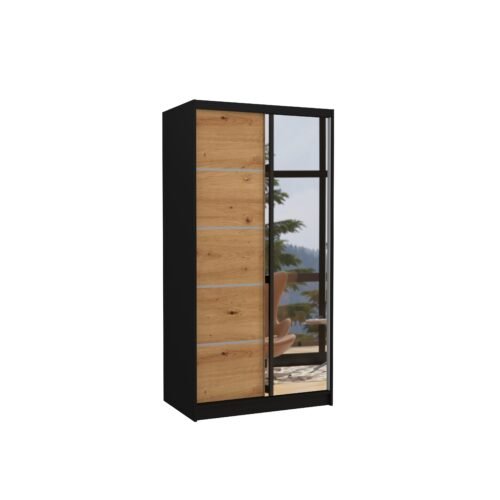 ORLANDO 100 Sliding wardrobe with mirror, black/artisan, ADRK