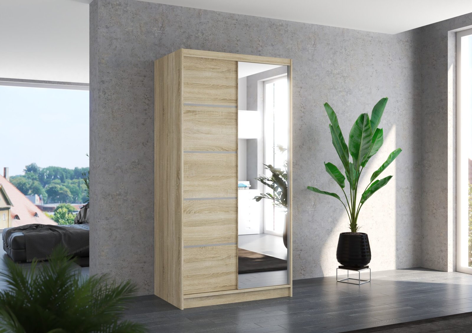 Sliding wardrobe with mirror ORLANDO 100 Sonoma ADRK - Image 2