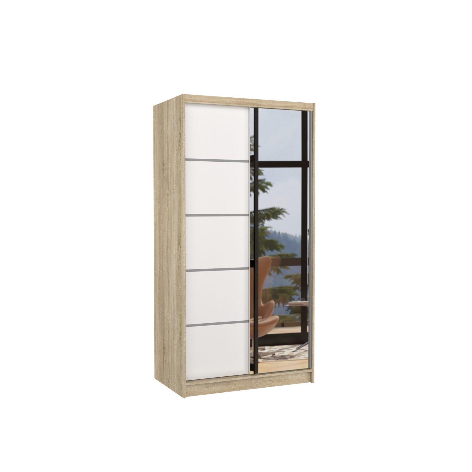 ORLANDO 100 sliding wardrobe with mirror, Sonoma/white, ADRK