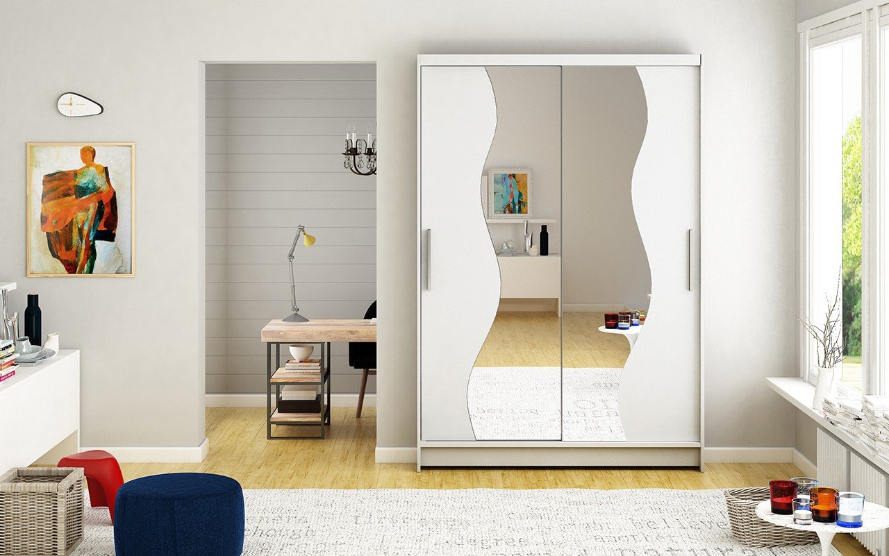 OSWALD 120 Sliding wardrobe with mirror, white, ADRK - Image 2