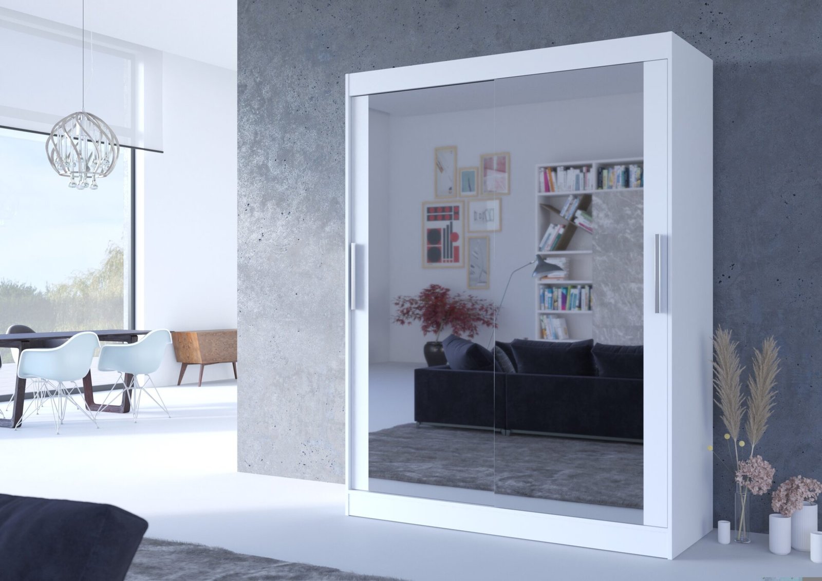Sliding wardrobe with mirror PERMO 150 white ADRK - Image 2