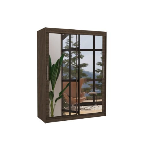 Sliding wardrobe with mirror PERMO 150 chocolate color ADRK