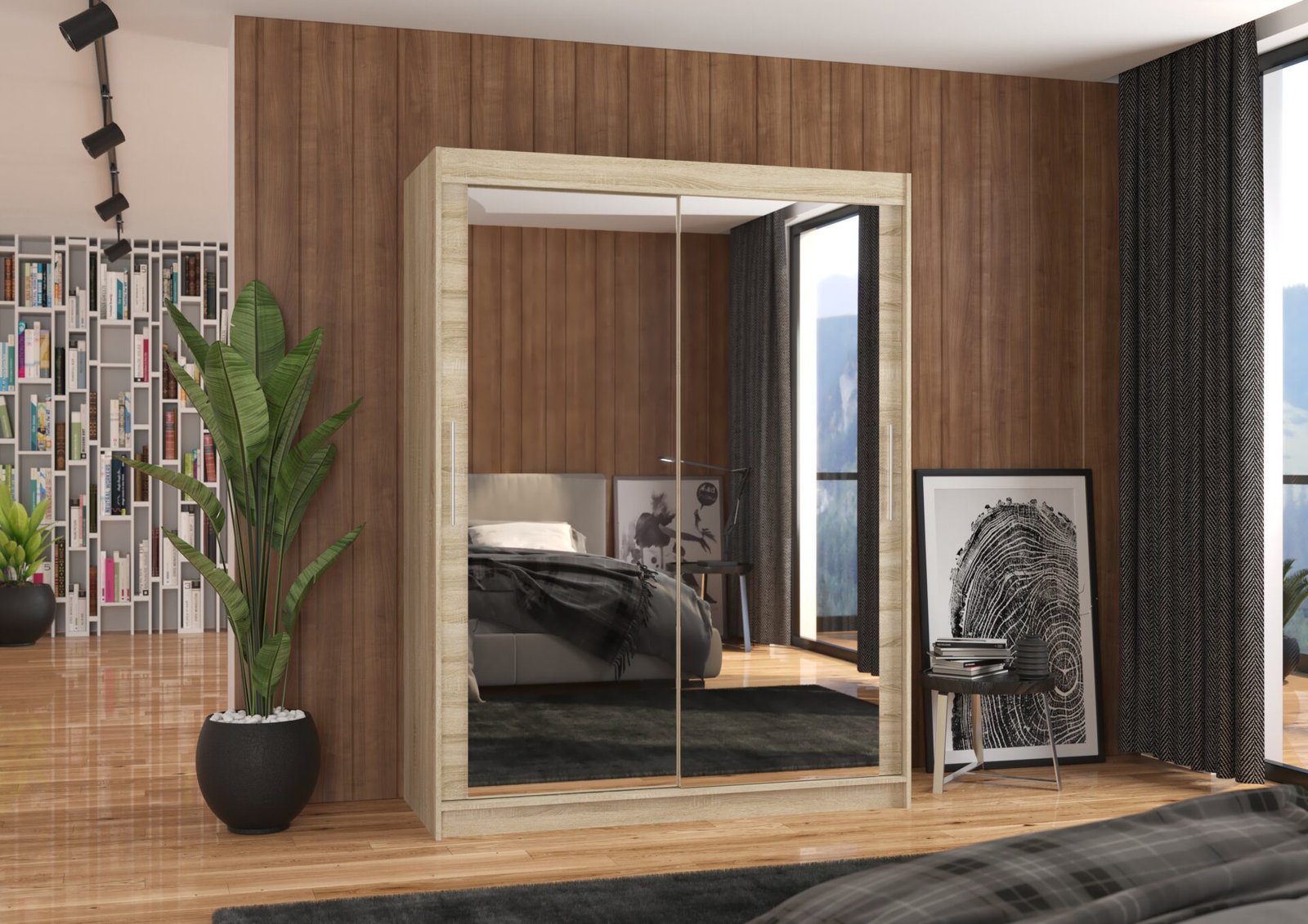 Sliding wardrobe with mirror PERMO 150 Sonoma ADRK - Image 2