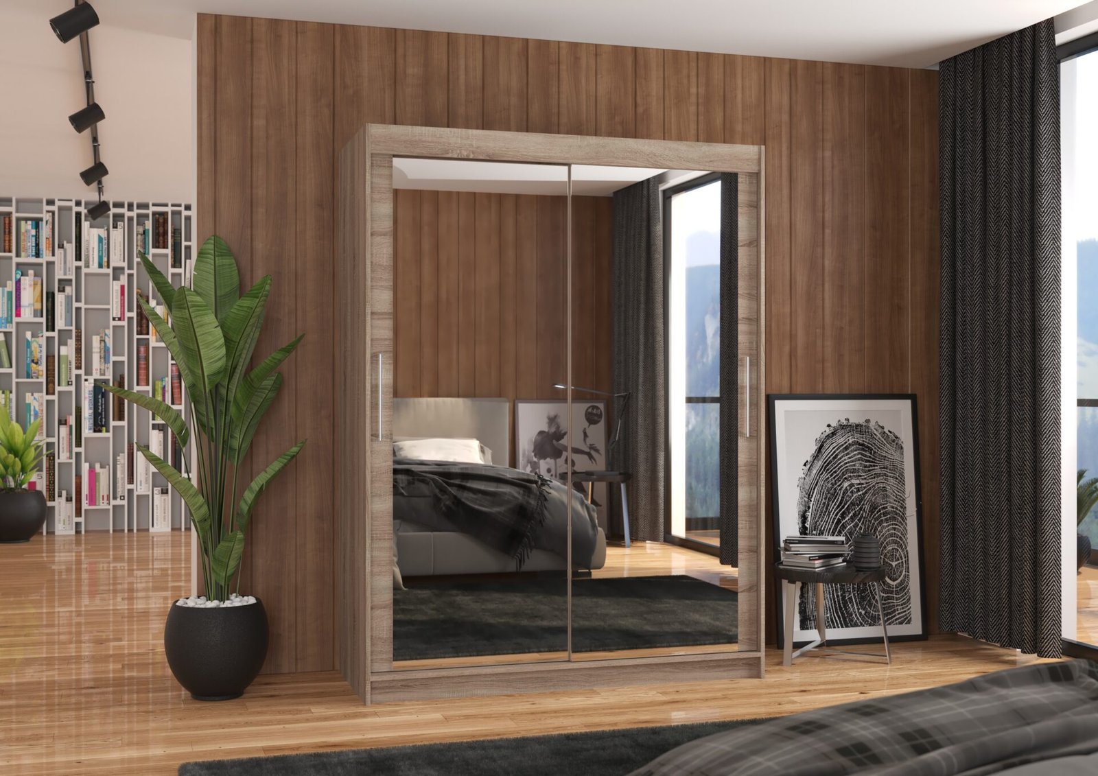 Sliding wardrobe with mirror PERMO 150 Truffle ADRK - Image 2