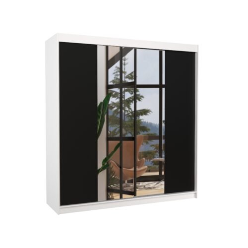 Sliding wardrobe with mirror PERQS 200 white/black ADRK
