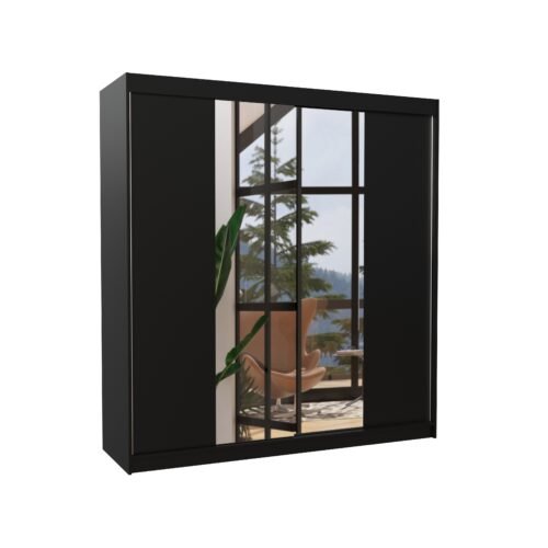 Sliding wardrobe with mirror PERQS 200 black ADRK