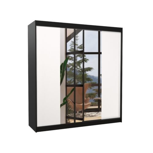 Sliding wardrobe with mirror PERQS 200 black/white ADRK
