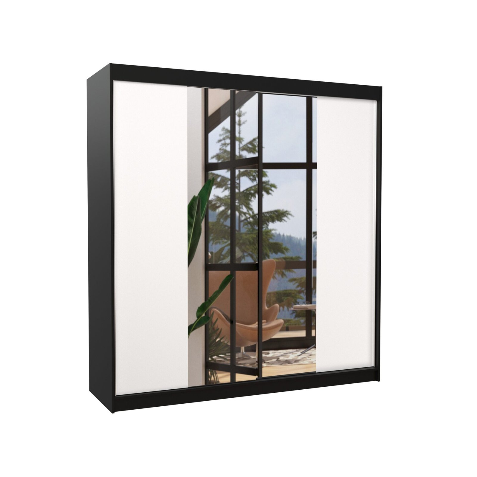 Sliding wardrobe with mirror PERQS 200 black/white ADRK