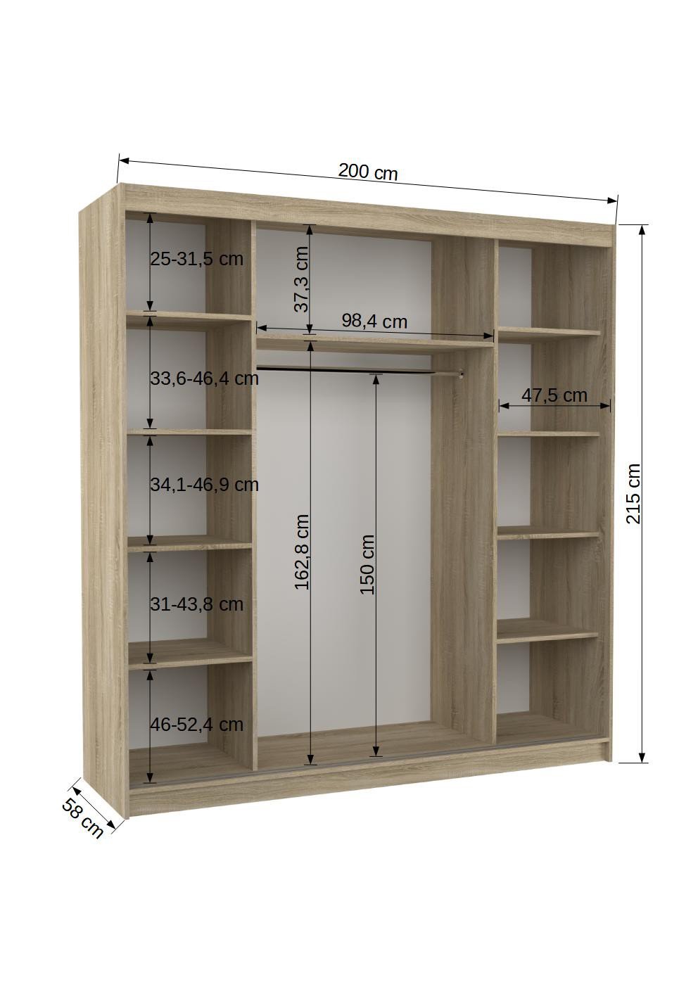 Sliding wardrobe with mirror PERQS 200 Sonoma ADRK - Image 4