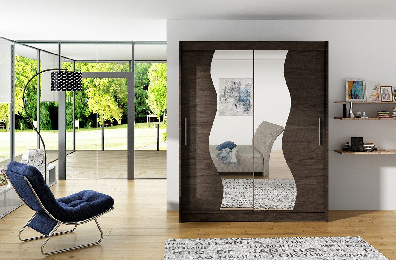 Sliding wardrobe with mirror RENZO 150 chocolate color ADRK - Image 2
