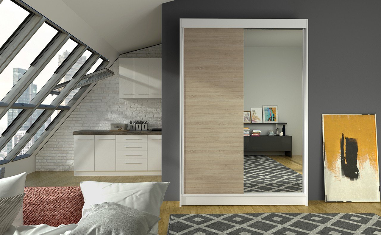 Sliding wardrobe with mirror REWENA 120 white/Sonoma ADRK - Image 2
