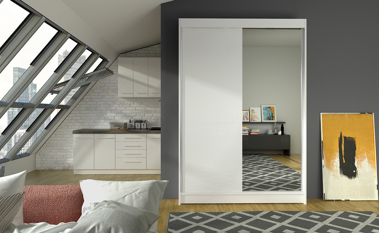 Sliding wardrobe with mirror REWENA 120 white ADRK - Image 2