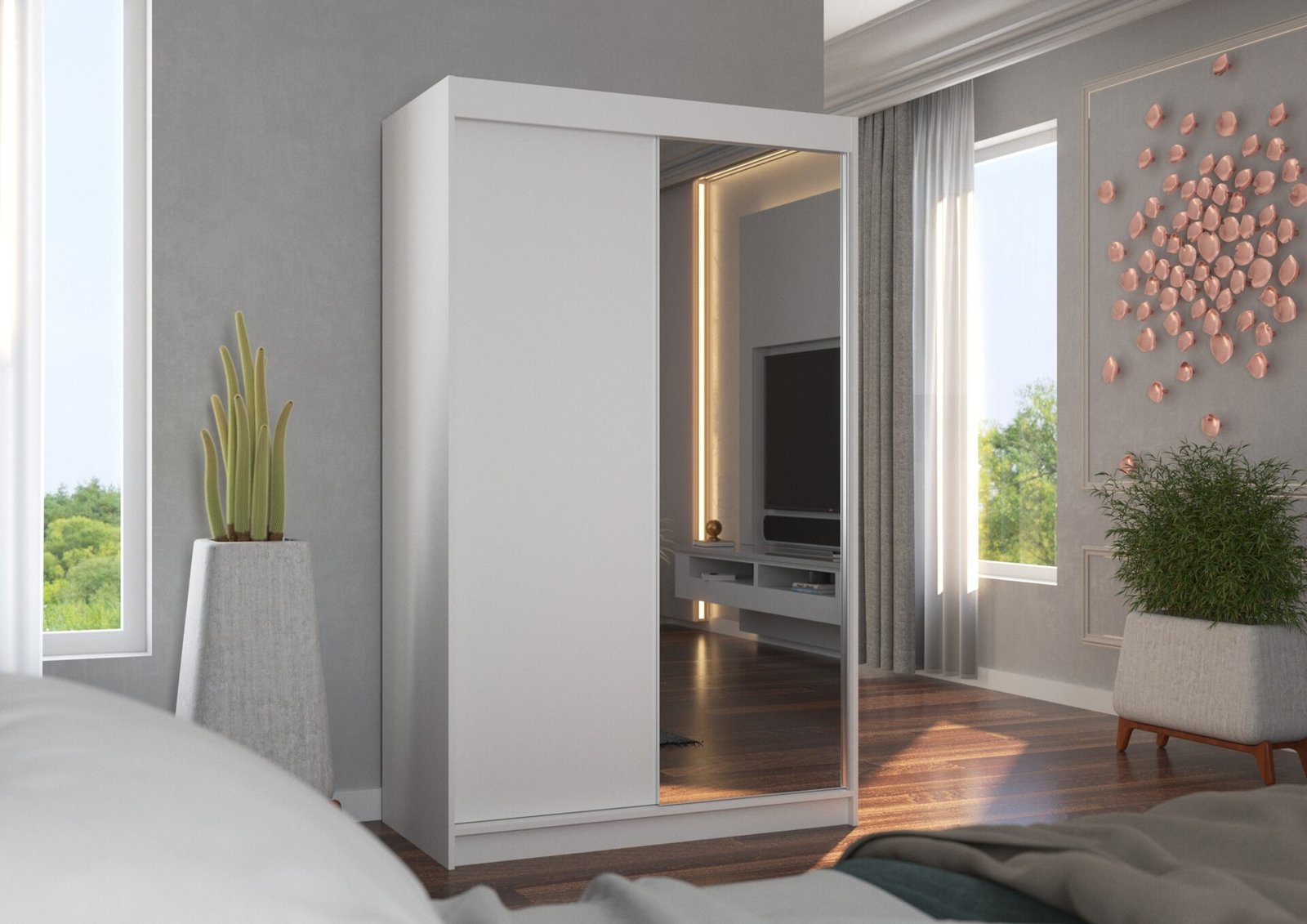 Sliding wardrobe with mirror REWENA 120 white ADRK - Image 3