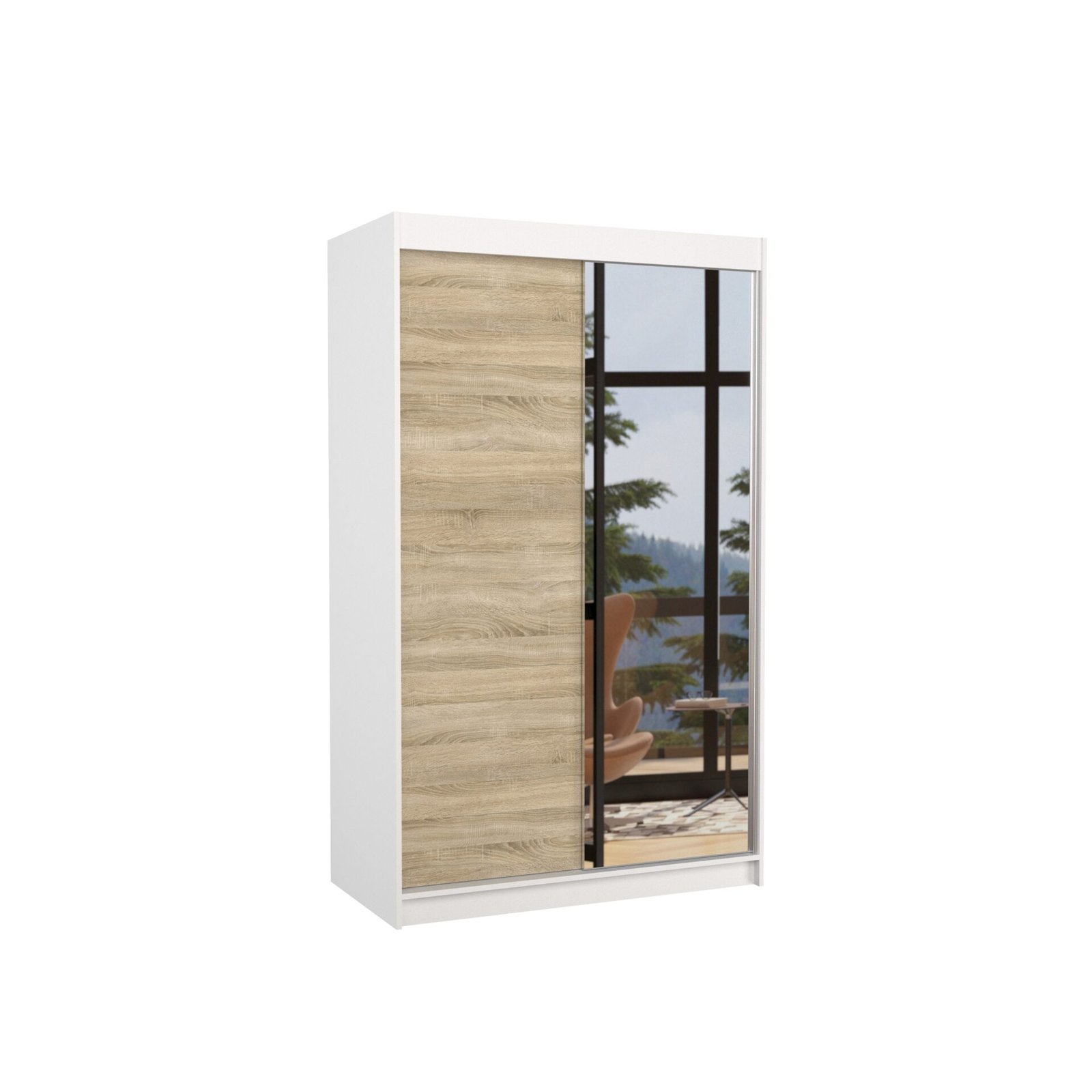 Sliding wardrobe with mirror REWENA 120 white/Sonoma ADRK