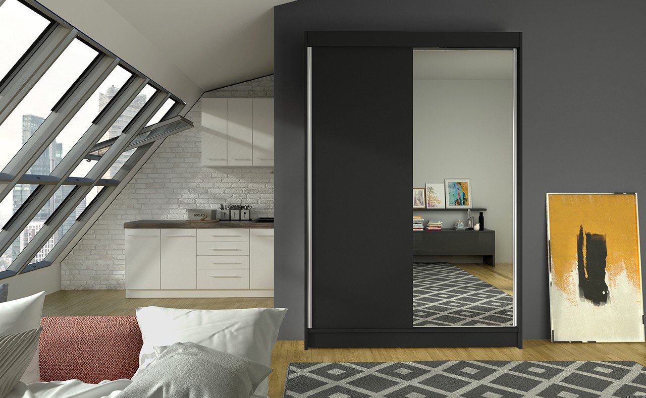 Sliding wardrobe with mirror REWENA 120 black ADRK - Image 2