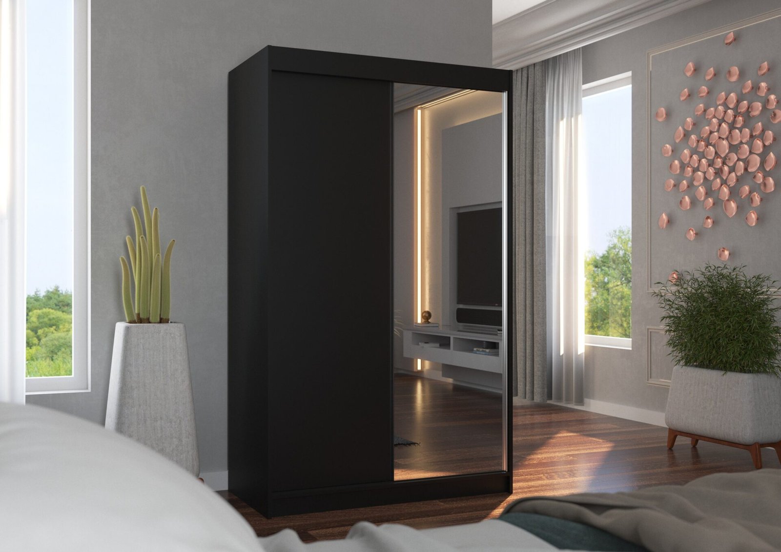 Sliding wardrobe with mirror REWENA 120 black ADRK - Image 3