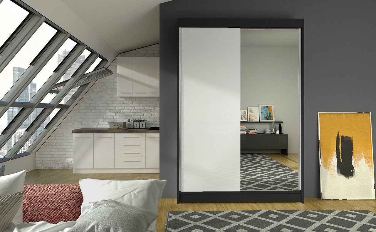 Sliding wardrobe with mirror REWENA 120 black/white ADRK - Image 2