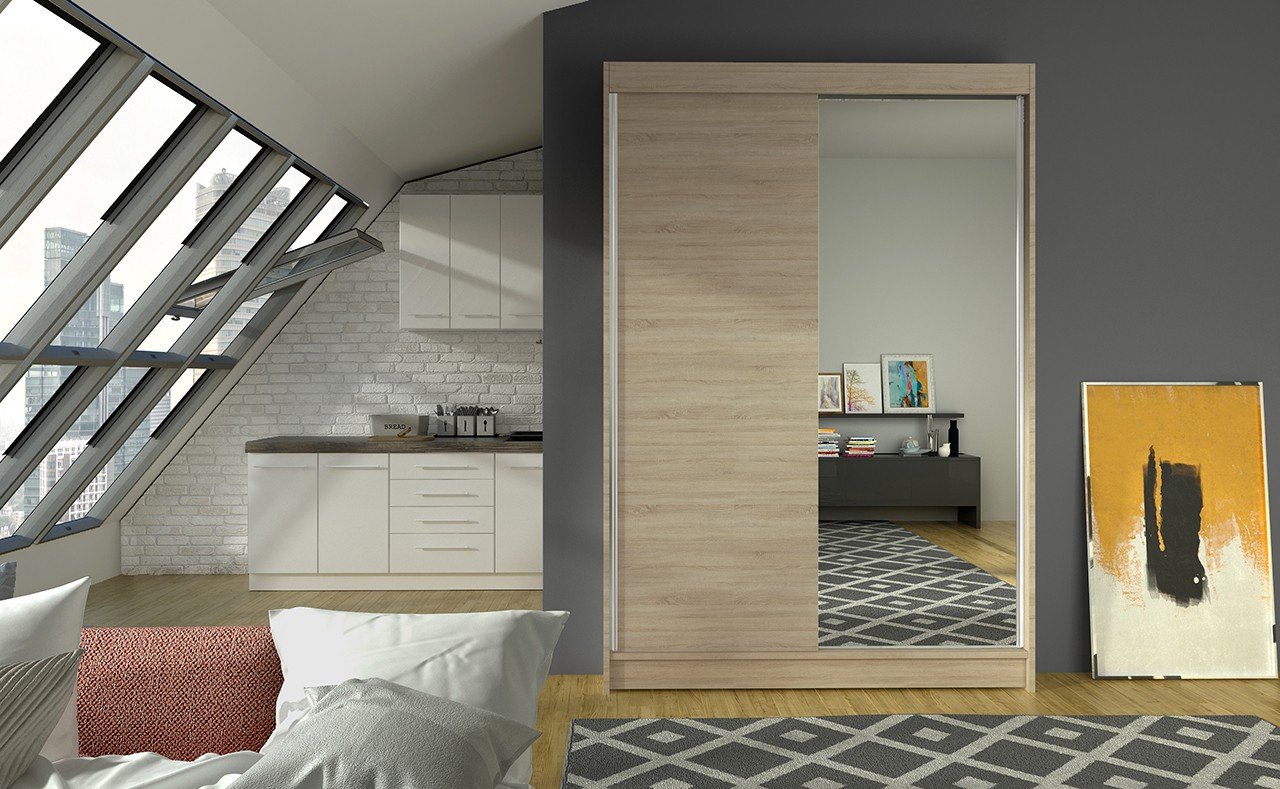 Sliding wardrobe with mirror REWENA 120 Sonoma ADRK - Image 2