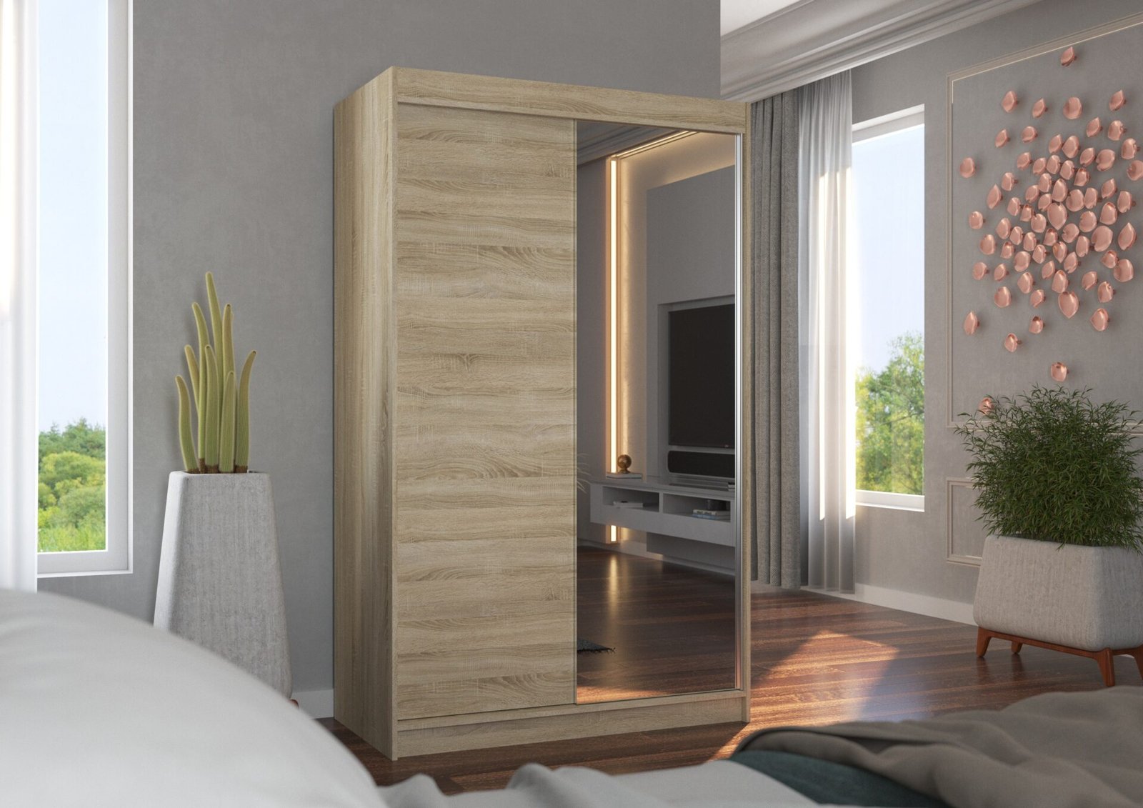 Sliding wardrobe with mirror REWENA 120 Sonoma ADRK - Image 3