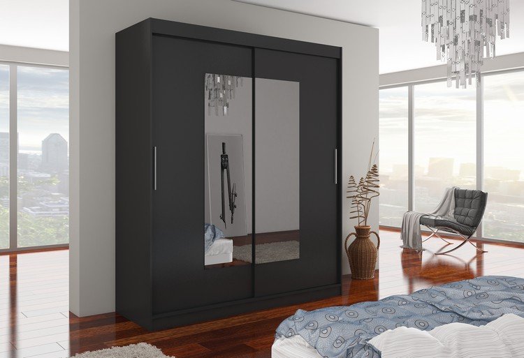 Sliding wardrobe with mirror ROSETTE 180 black ADRK - Image 2