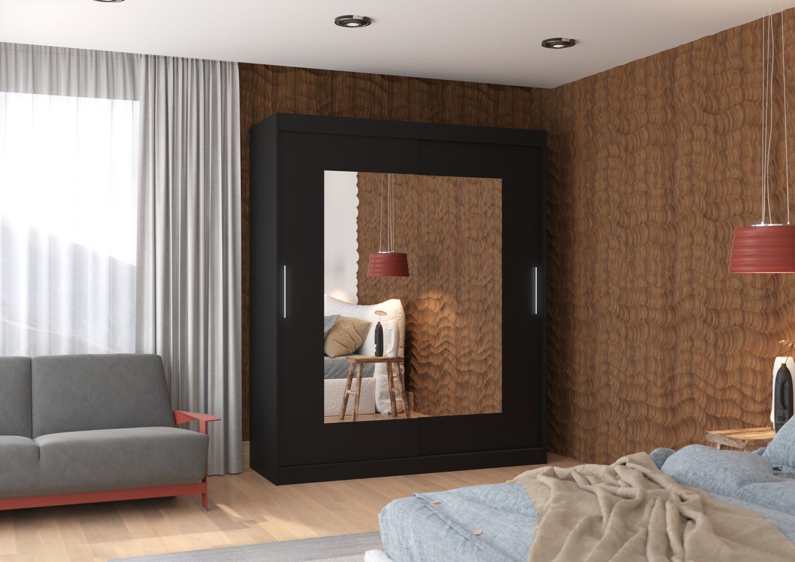Sliding wardrobe with mirror ROSETTE 180 black ADRK - Image 3