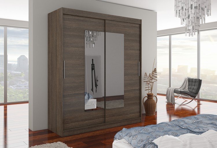 Sliding wardrobe with mirror ROSETTE 180 chocolate color ADRK - Image 2