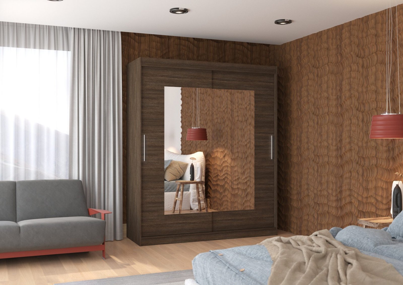 Sliding wardrobe with mirror ROSETTE 180 chocolate color ADRK - Image 3