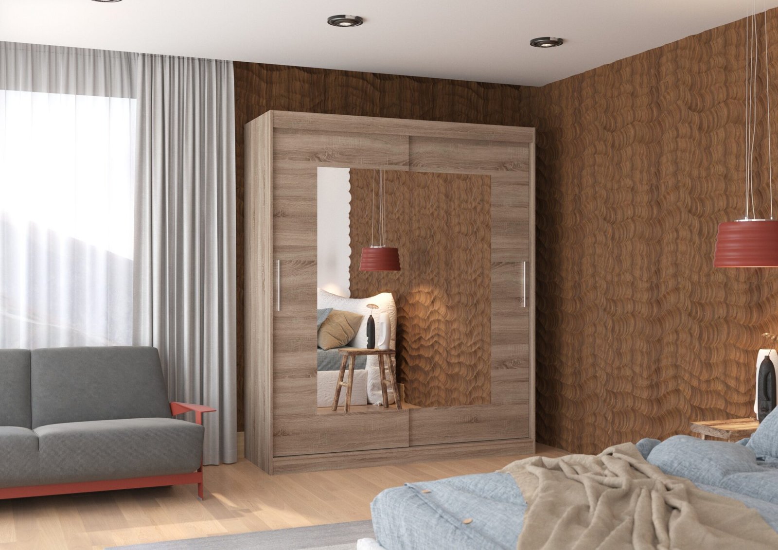 Sliding wardrobe with mirror ROSETTE 180 Truffle ADRK - Image 2