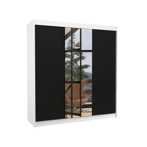 Sliding wardrobe with mirror SANTIAGO 200 white/black ADRK