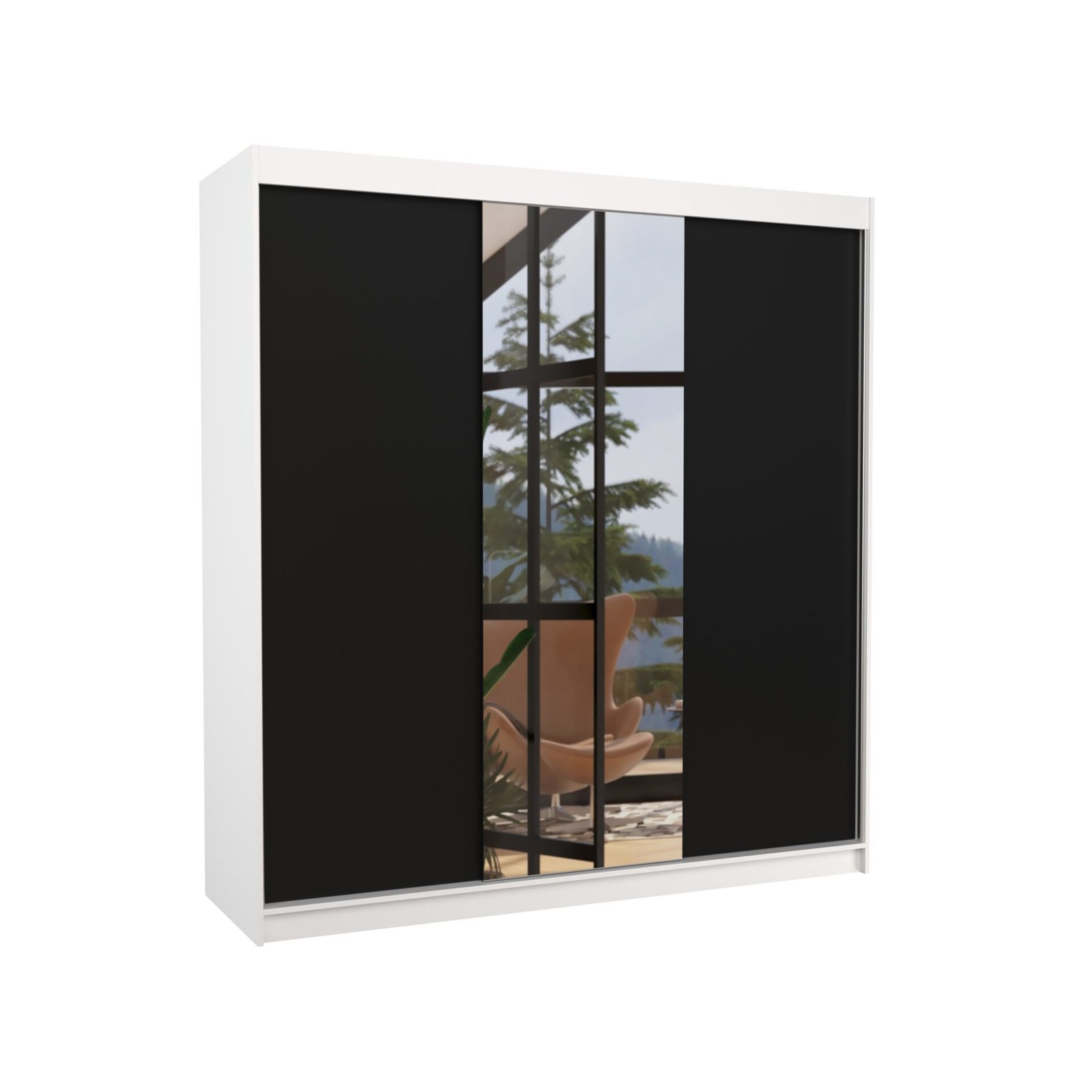 Sliding wardrobe with mirror SANTIAGO 200 white/black ADRK