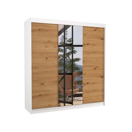 Sliding wardrobe with mirror SANTIAGO 200 white/Artisan ADRK