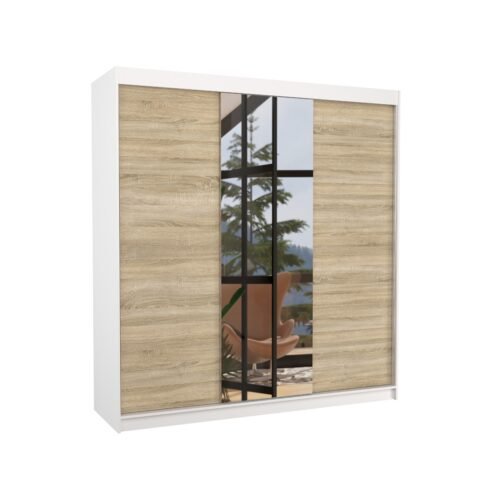 Sliding wardrobe with mirror SANTIAGO 200 white/Sonoma ADRK