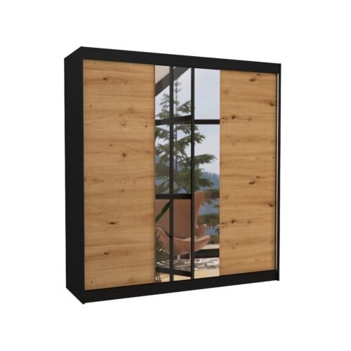 Sliding wardrobe with mirror SANTIAGO 200 black/Artisan ADRK