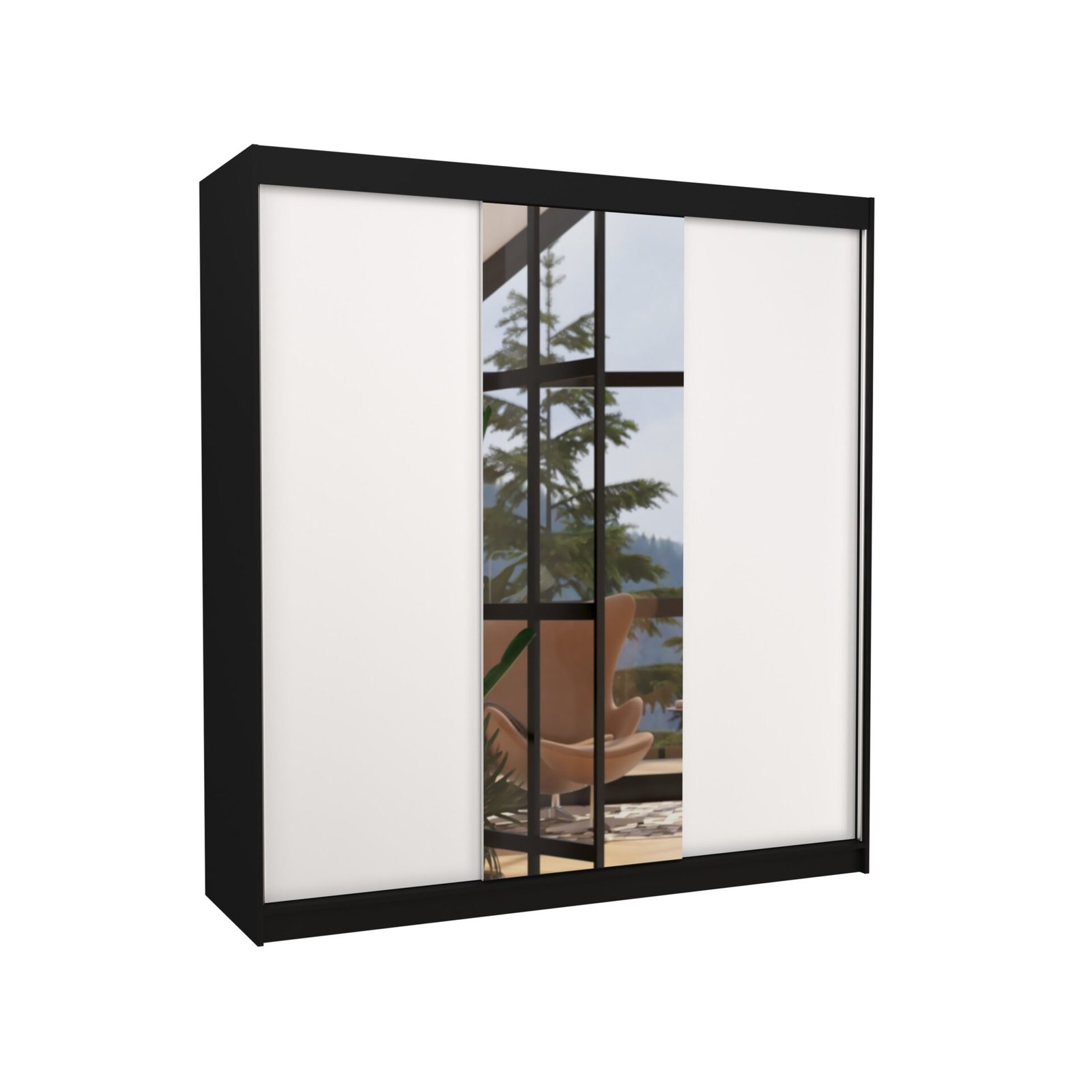 Sliding wardrobe with mirror SANTIAGO 200 black/white ADRK