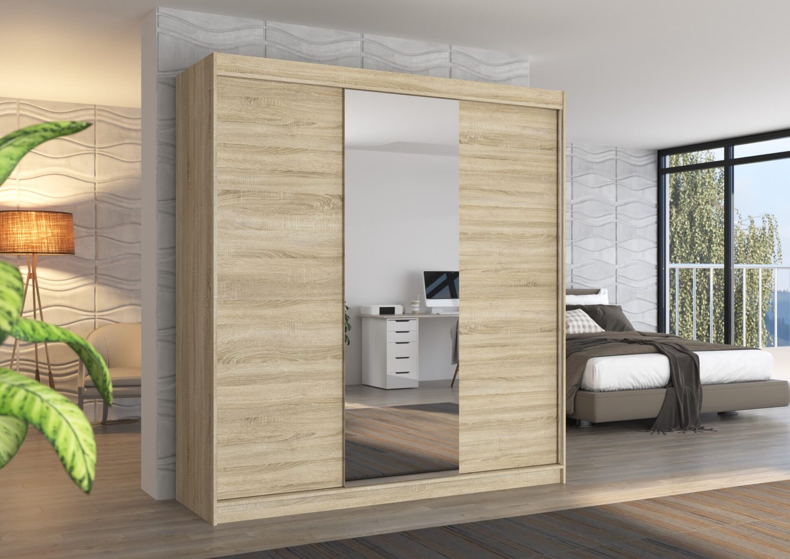 Sliding wardrobe with mirror SANTIAGO 200 Sonoma ADRK - Image 2