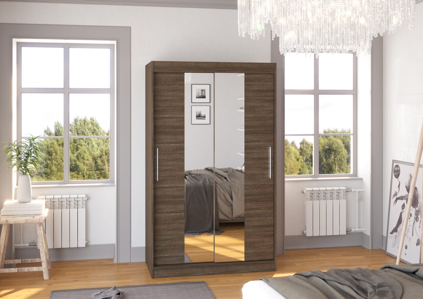 Sliding wardrobe with mirror SANTOS 120 chocolate color ADRK - Image 3