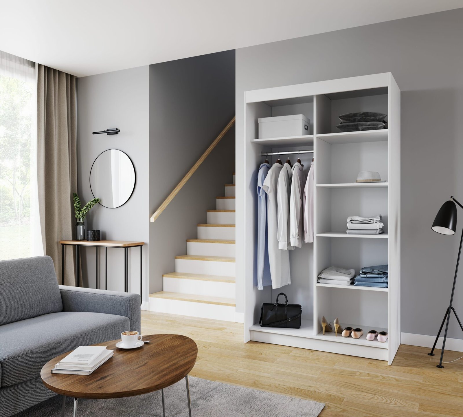 Sliding wardrobe with mirror SHALVA 120 white ADRK - Image 2