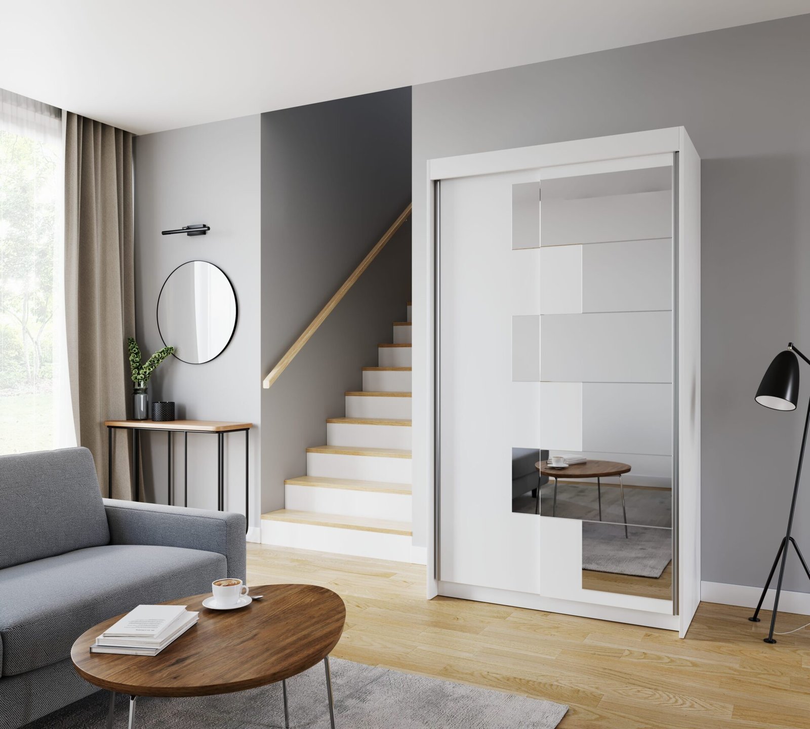 Sliding wardrobe with mirror SHALVA 120 white ADRK - Image 3