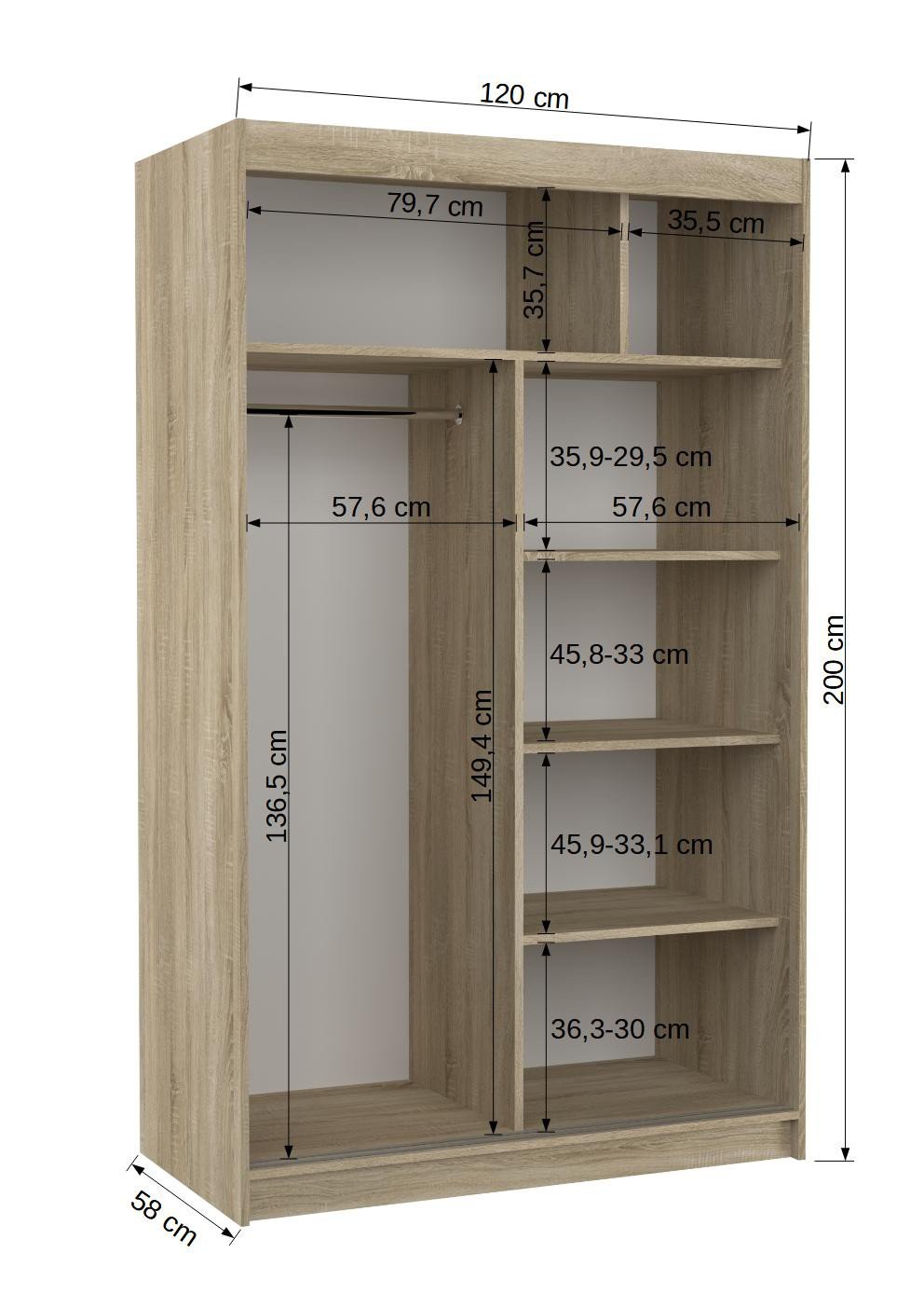 Sliding wardrobe with mirror TEXAS 120 Sonoma ADRK - Image 4