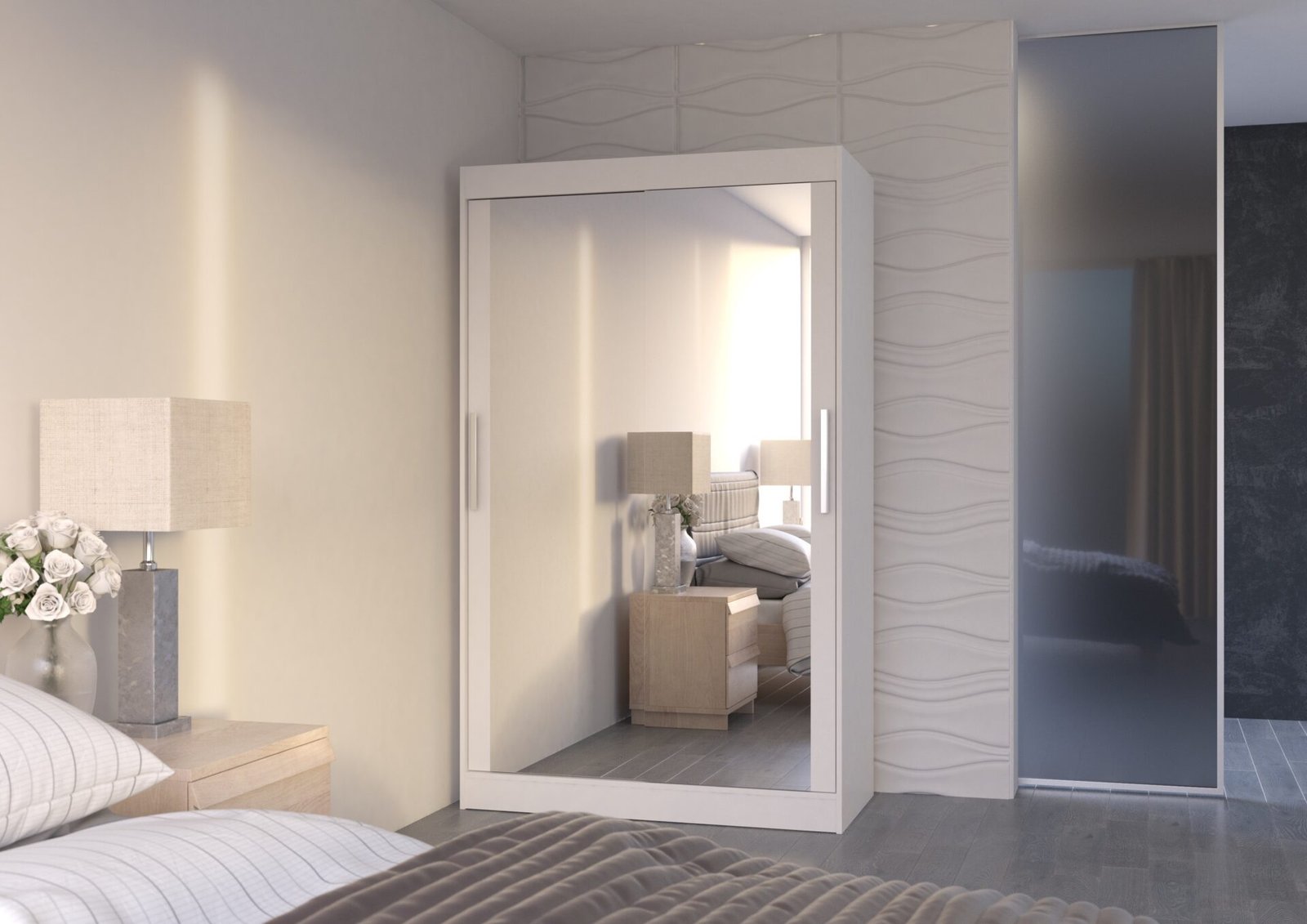 Sliding wardrobe with mirror TIBAGO 120 white ADRK - Image 2