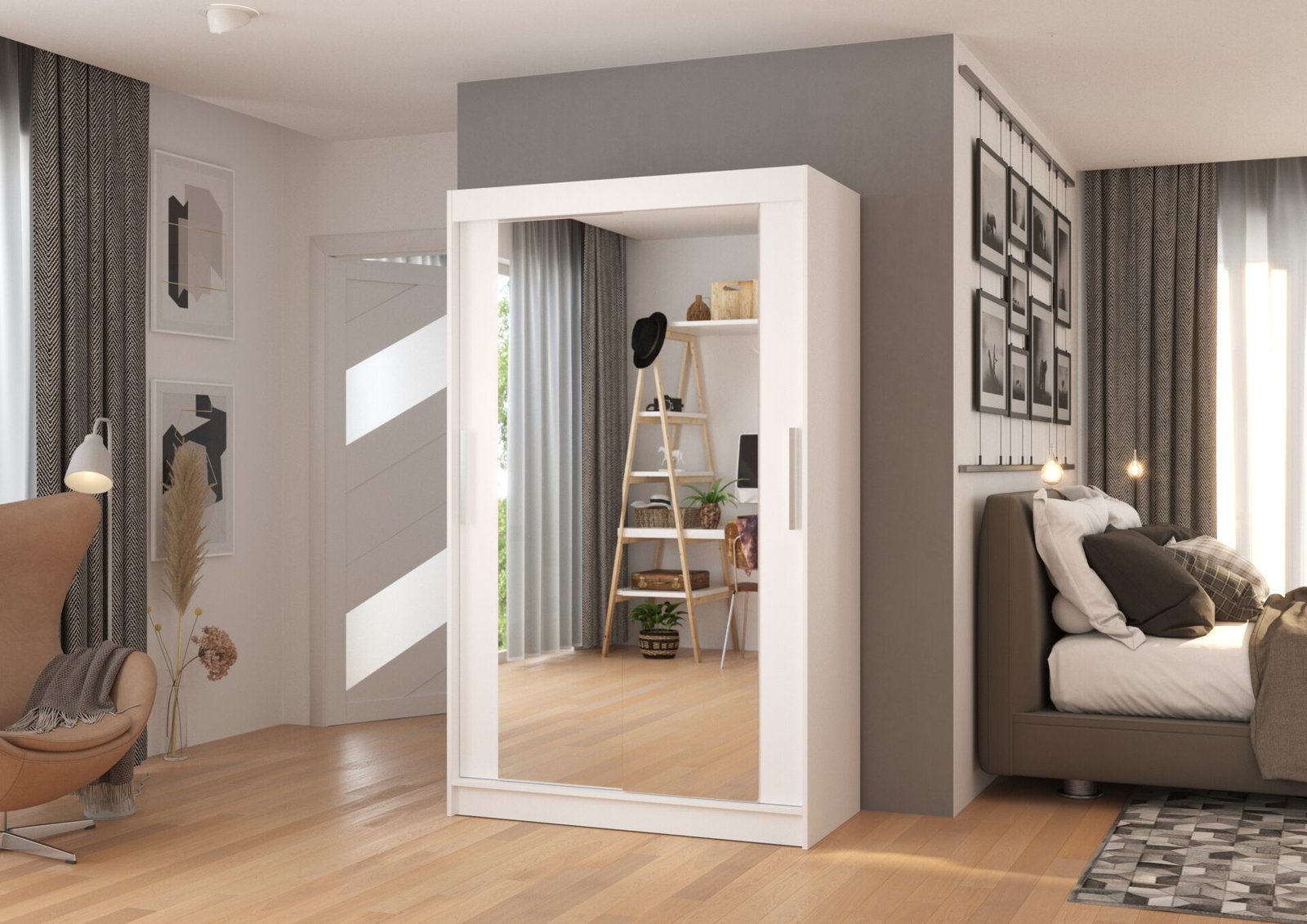 Sliding wardrobe with mirror TIBAGO 120 white ADRK - Image 3