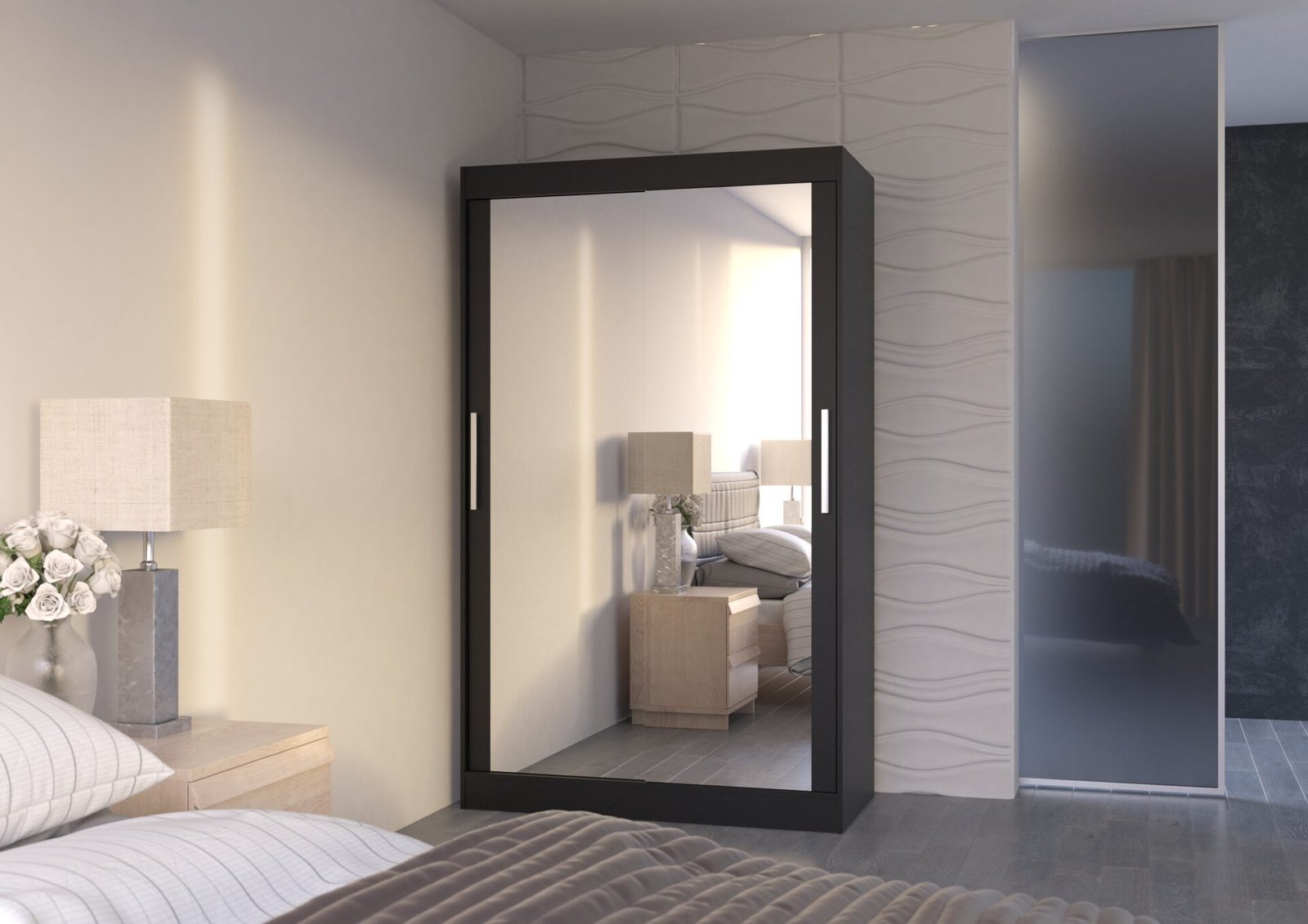 Sliding wardrobe with mirror TIBAGO 120 black ADRK - Image 2