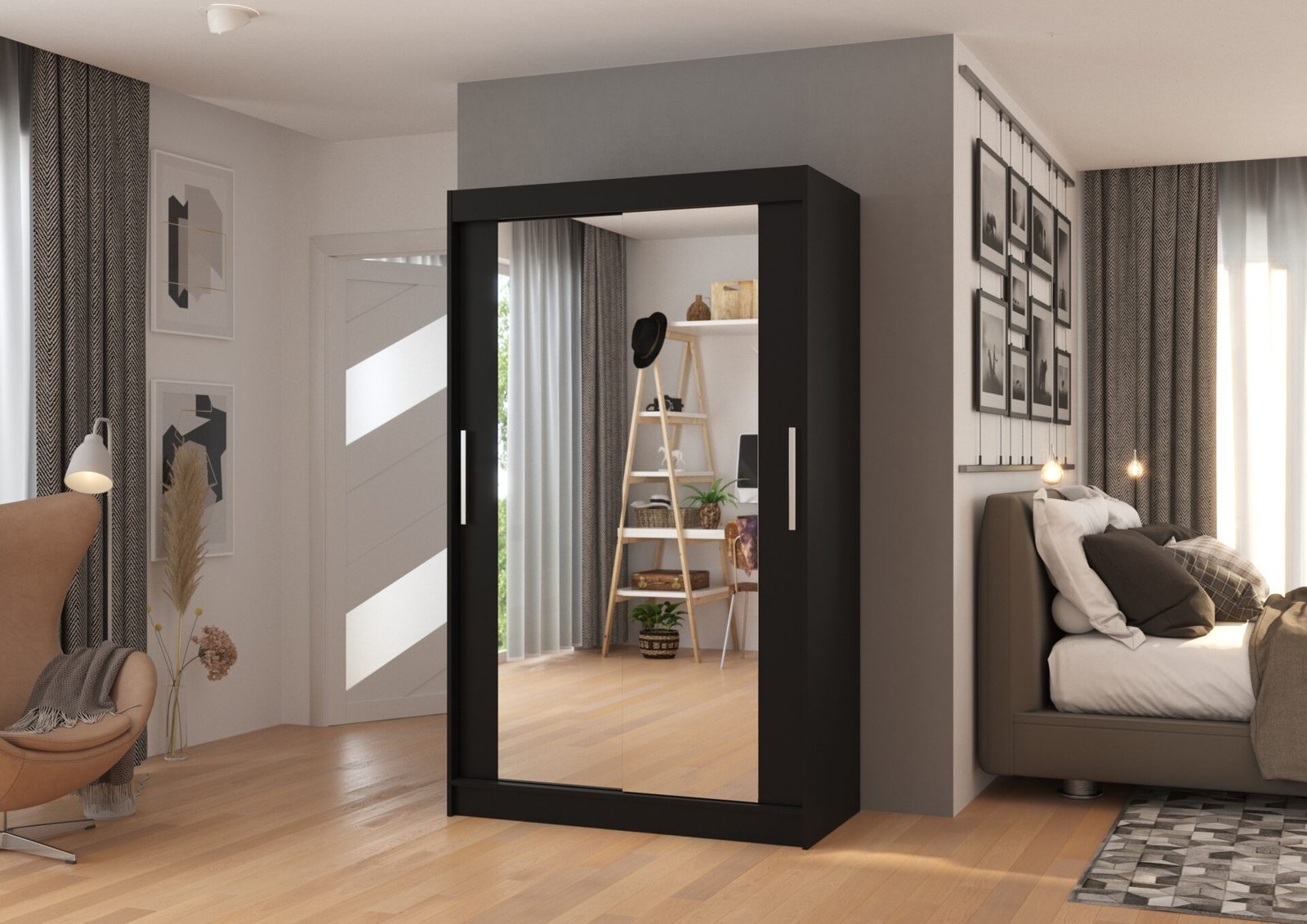 Sliding wardrobe with mirror TIBAGO 120 black ADRK - Image 3