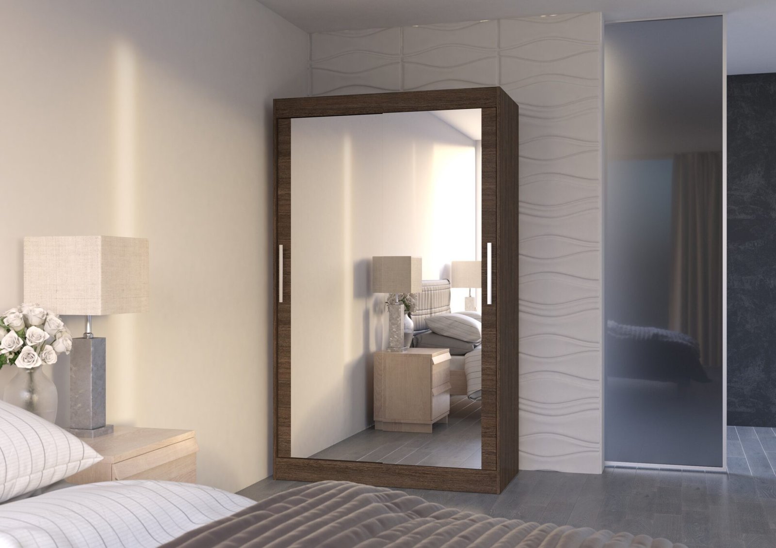 Sliding wardrobe with mirror TIBAGO 120 chocolate color ADRK - Image 2