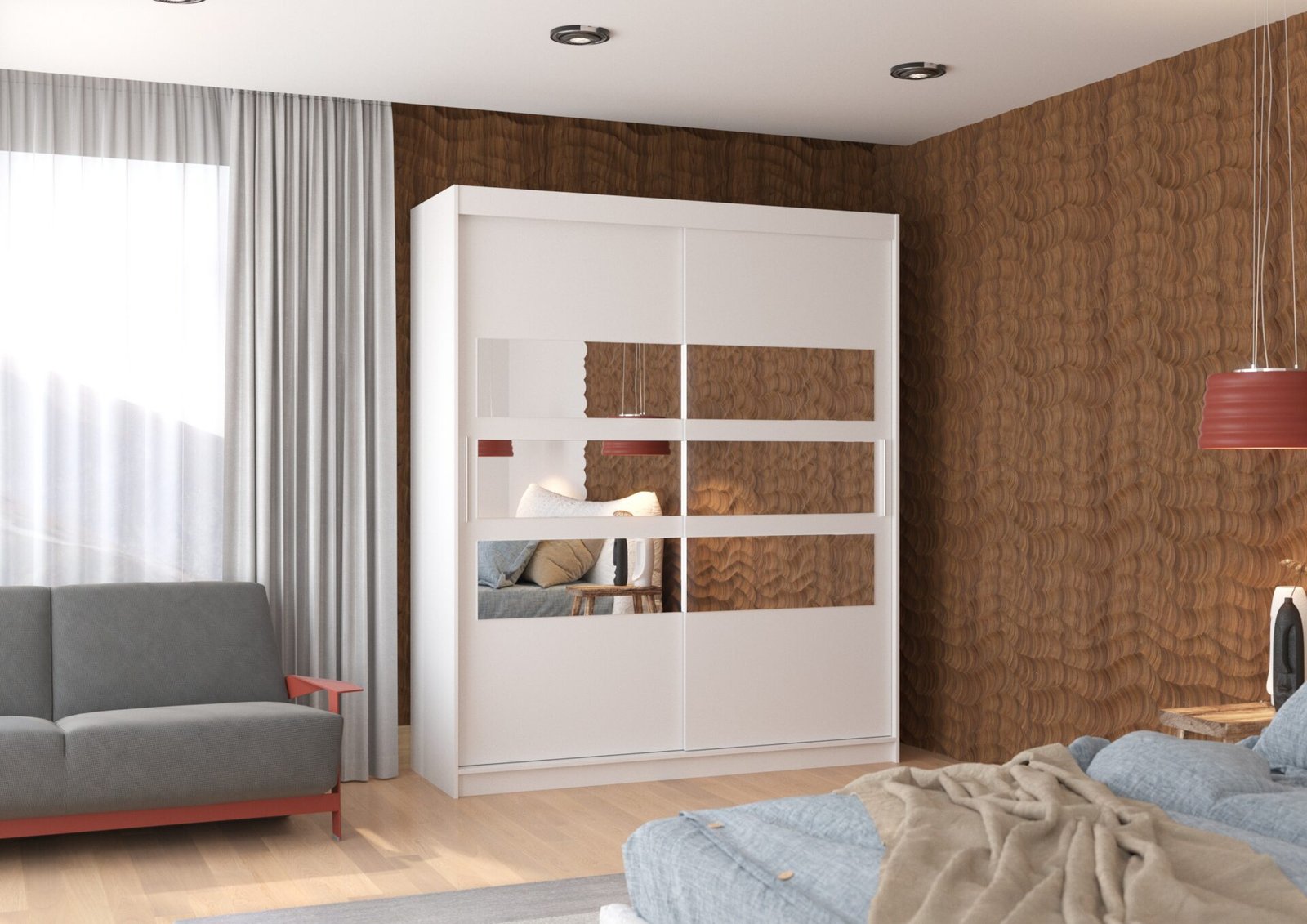 Sliding wardrobe with mirror TOLEDO 180 white ADRK - Image 3